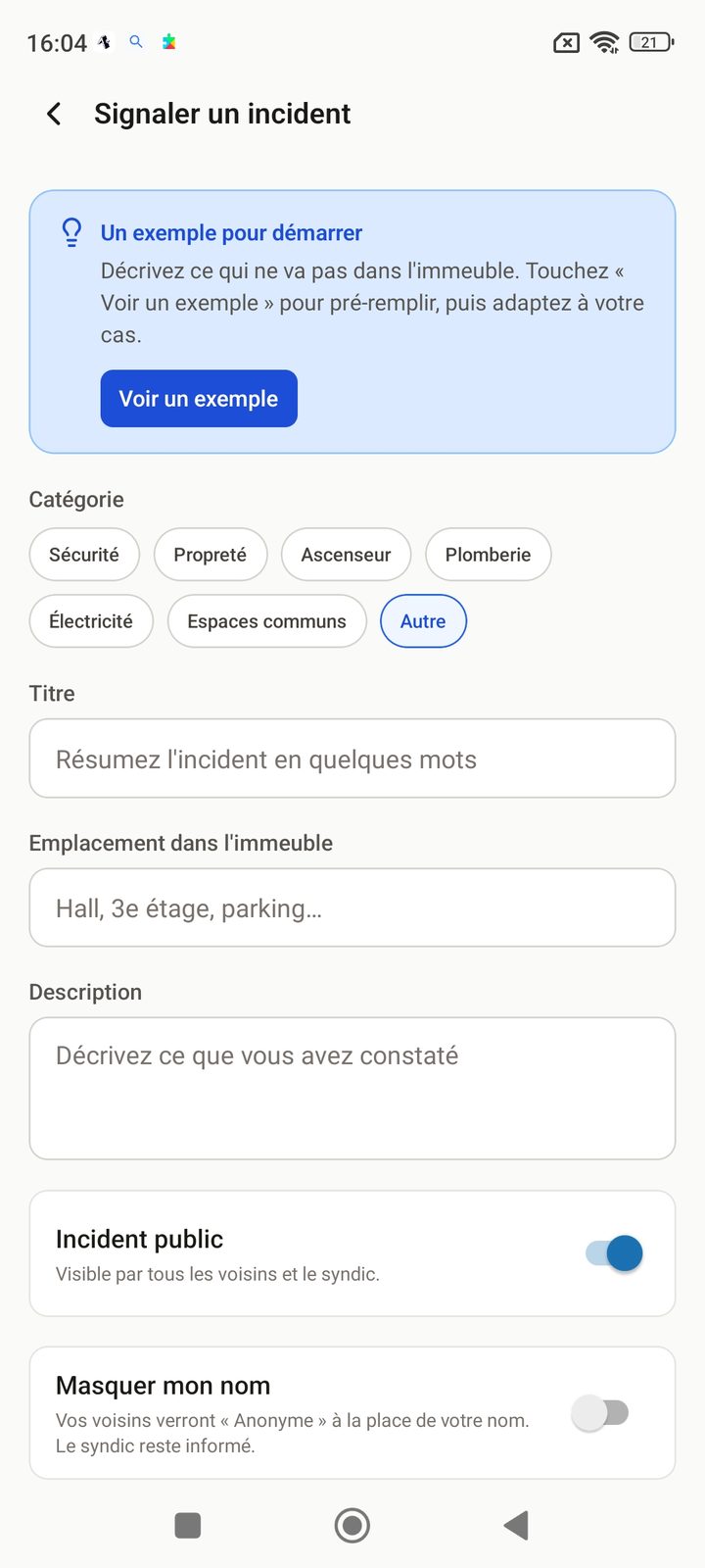 Formulaire de signalement d'incident