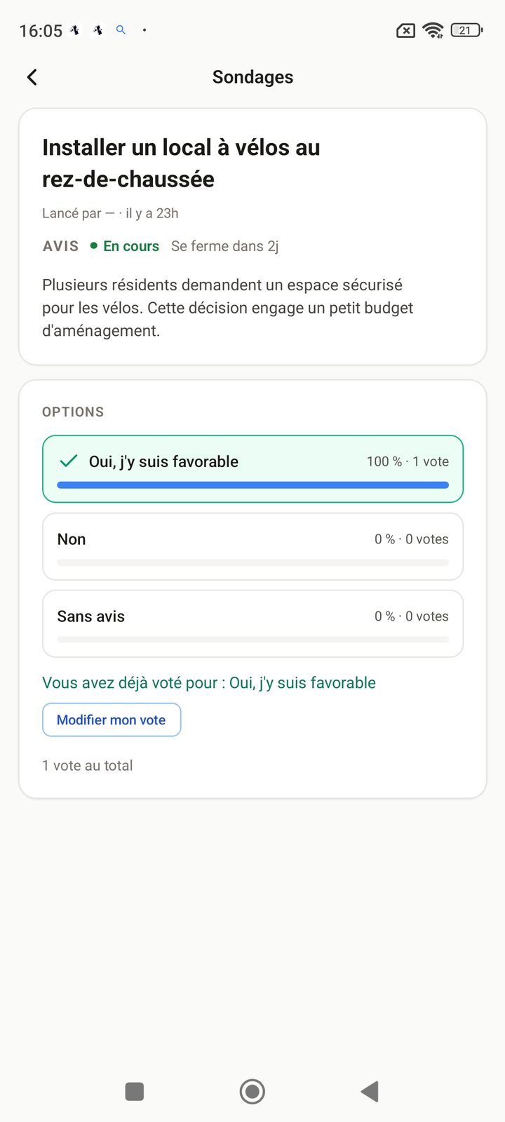 Résultats d'un sondage en cours